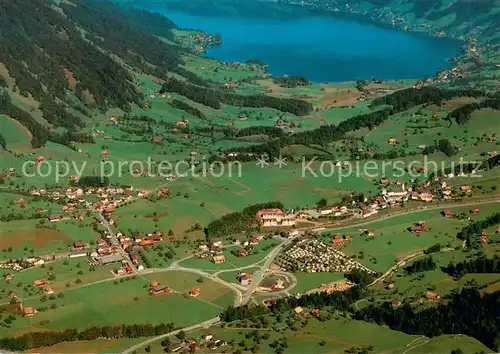 AK / Ansichtskarte Sattel_Schwyz mit aegerisee Fliegeraufnahme Sattel Schwyz
