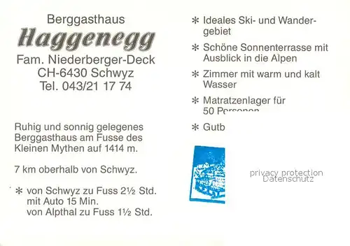 AK / Ansichtskarte Schwyz Berggasthaus Haggenegg Fernsicht Alpenpanorama Ski  und Wandergebiet Schwyz