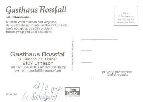 AK / Ansichtskarte Urnaesch_AR Gasthaus Rossfall Terrasse Urnaesch_AR