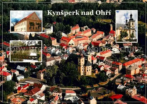 AK / Ansichtskarte Kynsperk_nad_Ohri Letecky pohled radnice katolicky kostel drevena lavka Kynsperk_nad_Ohri