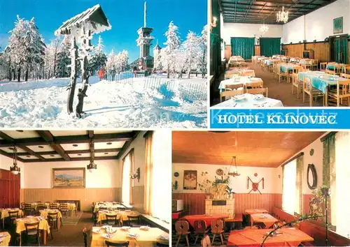AK / Ansichtskarte Klinovec Horsky hotel nejvyssi bod Krusnych hor Kazetovy sal Hotelova jidelna Chodska jizba Klinovec