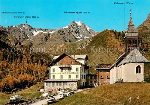 AK / Ansichtskarte Kurzras_Schnals Gasthof Kurzras Albergo Maso Corto Kirche  Kurzras Schnals