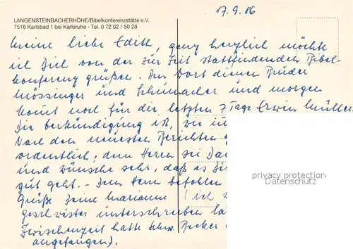 AK / Ansichtskarte Karlsbad_Karlsruhe Langensteinbacherhoehe Bibelkonferenzstaette  Karlsbad_Karlsruhe