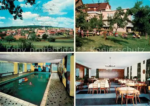 AK / Ansichtskarte Krumbach_Odenwald Panorama Pension zum Engel Gaststube Liegewiese Hallenbad Krumbach Odenwald