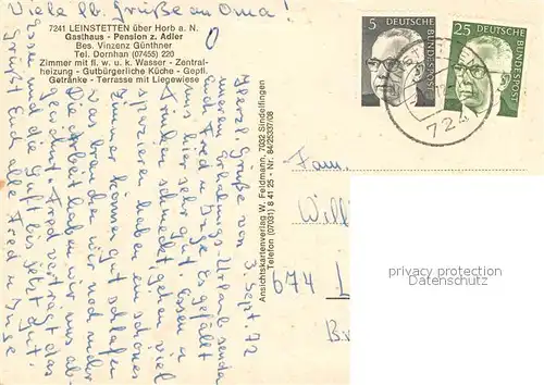 AK / Ansichtskarte Leinstetten Gasthaus Pension zum Adler Gastraeume Brunnen Panorama Leinstetten