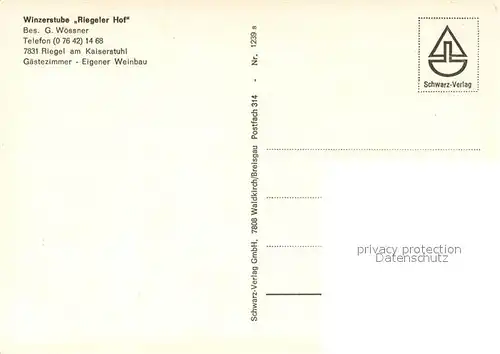 AK / Ansichtskarte Riegel_Kaiserstuhl Winzerstube Riegeler Hof Riegel_Kaiserstuhl