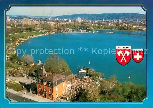 AK / Ansichtskarte Biel_Bienne See Restaurant Beau Rivage am Bielersee Fliegeraufnahme Biel Bienne