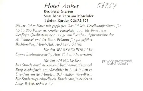 AK / Ansichtskarte Moselkern Hotel Anker Pitt Gastraeume Moselkern
