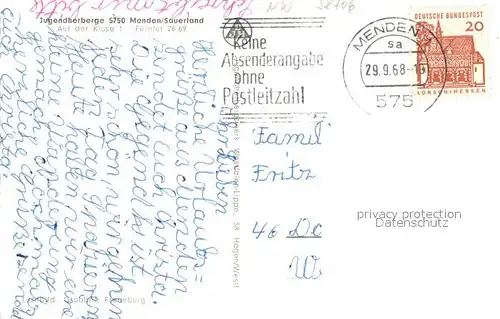 AK / Ansichtskarte Menden_Sauerland Jugendherberge Menden_Sauerland