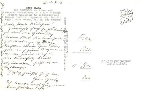 AK / Ansichtskarte Bad_Griesbach_Schwarzwald  Haus Klare Gaststube Zimmer Panorama Bad_Griesbach