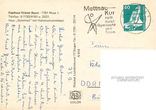 AK / Ansichtskarte Moos_Bodensee Gasthaus Gruener Baum Hallenbad Moos Bodensee
