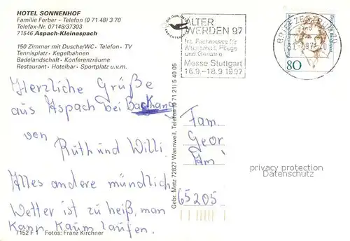 AK / Ansichtskarte Kleinaspach Hotel Sonnenhof Gastraeume Waldweg Kegelbahn Pferdekutsche Kleinaspach