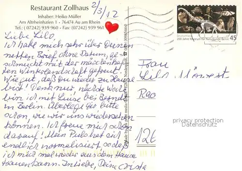 AK / Ansichtskarte Au_Rhein Restaurant Zollhaus Rheinpartie Au_Rhein