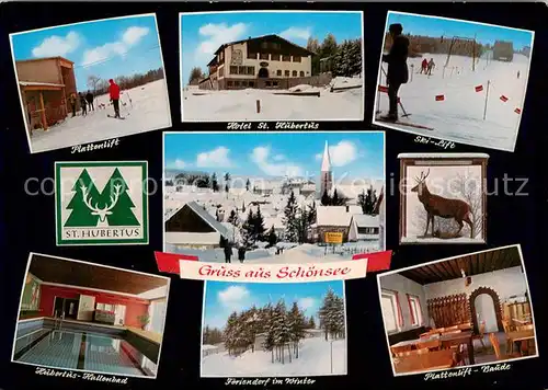 AK / Ansichtskarte Schoensee Feriendorf Hotel St Hubertus Plattenlift Hubertus Hallenbad Skilift Hirsch Plattenlift Baude Schoensee