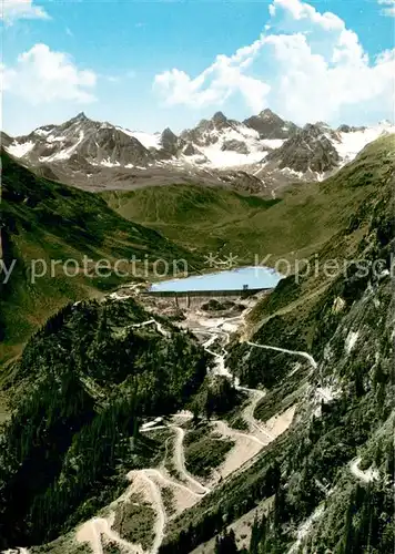 AK / Ansichtskarte Silvretta Hochalpenstrasse mit Litzner und Seehorn Bergsee Stausee Serpentinen Silvretta Hochalpenstrasse