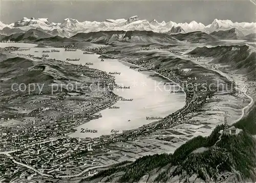 AK / Ansichtskarte Zuerich_ZH und Umgebung Zuerichsee Alpenpanorama aus der Vogelperspektive Zuerich_ZH