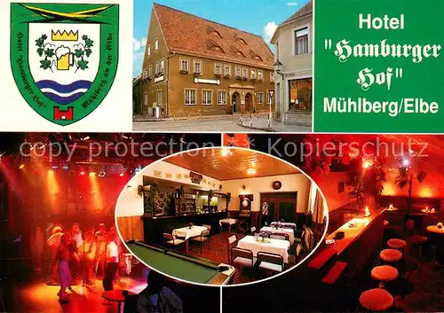 AK / Ansichtskarte Muehlberg_Elbe Hotel Hamburger Hof Restaurant Tanzlokal Bar Wappen Muehlberg Elbe