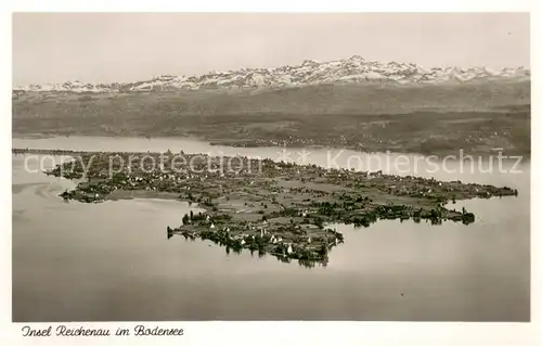AK / Ansichtskarte Insel_Reichenau Fliegeraufnahme Bodensee Alpen Insel Reichenau