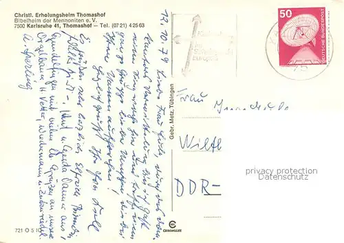 AK / Ansichtskarte Karlsruhe_Baden Christl Erholungsheim Thomashof Karlsruhe_Baden