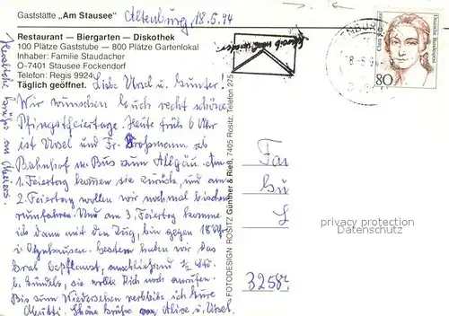 AK / Ansichtskarte Fockendorf_Altenburg Gaststaette Am Stausee Gastraum Freiterrasse Fockendorf Altenburg