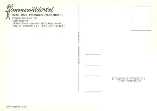 AK / Ansichtskarte Simonswald_Simonswaeldertal Hotel Cafe Restaurant Tannenhof 