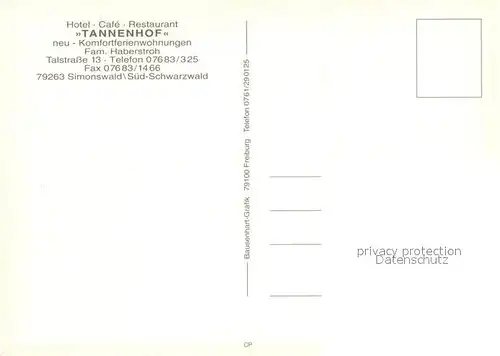 AK / Ansichtskarte Simonswald_Simonswaeldertal Hotel Cafe Restaurant Tannenhof 