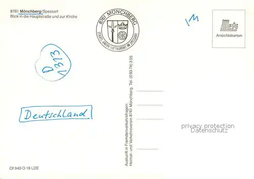 AK / Ansichtskarte Moenchberg_Spessart Hauptstrasse mit Kirche Moenchberg Spessart