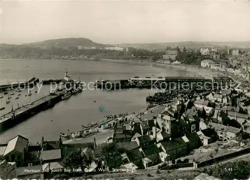 AK / Ansichtskarte Scarborough_UK Harbour and South Bay from Castle Walls Air view Scarborough UK