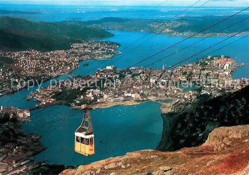 AK / Ansichtskarte Bergen_Norwegen Fliegeraufnahme mit Seilbahn Bergen Norwegen