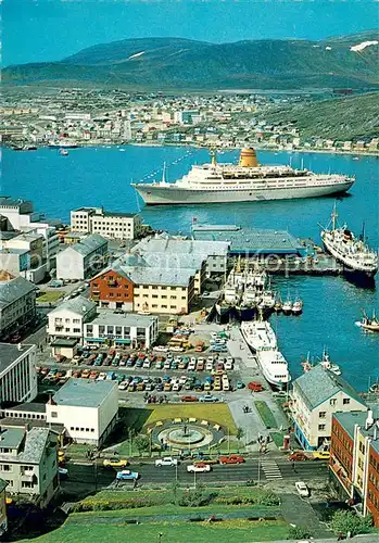 AK / Ansichtskarte Hammerfest Fliegeraufnahme mit Kreuzfahrschiff Hammerfest