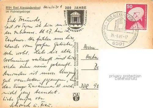 AK / Ansichtskarte Bad_Alexandersbad Hotel Garni im Markgraeflichen Schloss Luisenburg Buehne Haberstein Koesseine Gipfel Pavillon Bad_Alexandersbad