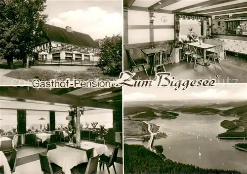 AK / Ansichtskarte Eichhagen_Biggesee Gasthof Pension Zum Biggesee Gastraeume Seepanorama Eichhagen Biggesee