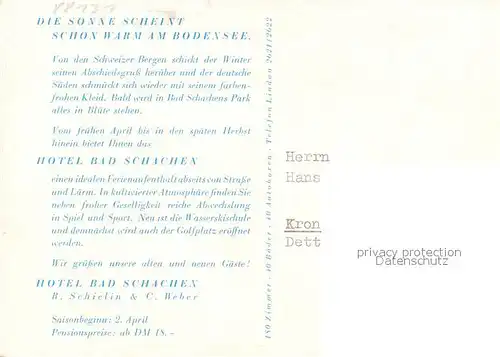 AK / Ansichtskarte Bad_Schachen_Lindau Hotel Bad Schachen Bad_Schachen_Lindau