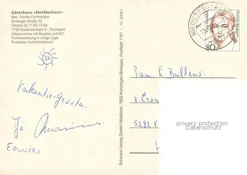 AK / Ansichtskarte Fischbach_Niedereschach Gaestehaus Dorfmeister Gaststube Fischbach Niedereschach