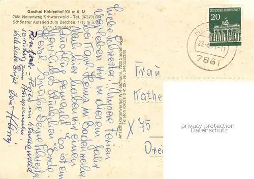 AK / Ansichtskarte Neuenweg Gasthof Haldenhof Strohmeyers Gedaechtniskapelle Nonnenmattweiher Terrasse Belchen Gastraum Neuenweg