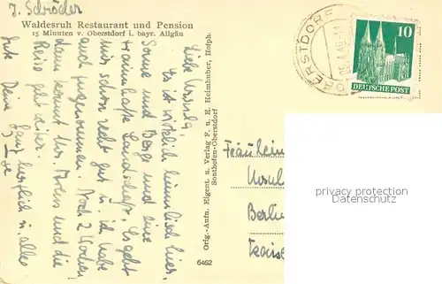 AK / Ansichtskarte Oberstdorf Restaurant Pension Waldesruh Allgaeuer Alpen Oberstdorf