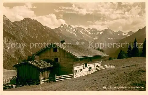 AK / Ansichtskarte Oberstdorf Alpengaststaette Hochleite Panorama Blick gegen Maegdelegabelgruppe Oberstdorf