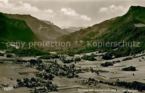 AK / Ansichtskarte Aschau_Chiemgau mit Zellerhorn und Tiroler Bergen Aschau Chiemgau