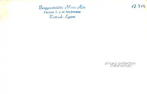AK / Ansichtskarte Rottach Egern Berggaststaette Moni Alm Plankenstein Wallberggipfel Felsen Rottach Egern