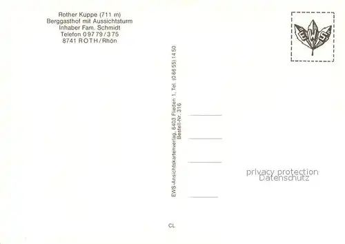 AK / Ansichtskarte Roth_Rhoen Grabfeld Rother Kuppe Berggasthof mit Aussichtsturm Naturpark Rhoen Roth Rhoen Grabfeld