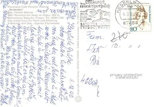 AK / Ansichtskarte Rueckholz Panorama Cafe Pension Wanner Seeleuten Landschaftspanorama Alpen Rueckholz