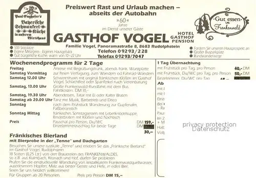 AK / Ansichtskarte Rudolphstein Hotel Pension Vogel im Naturpark Frankenwald Saaletal Rudolphstein