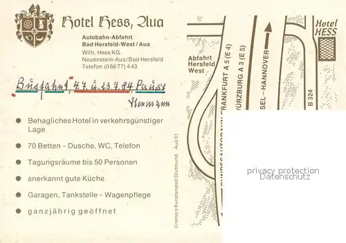 AK / Ansichtskarte Aua Landgasthof Hotel Hess Restaurant Wappen Aua