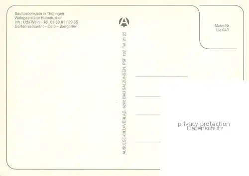 AK / Ansichtskarte Bad_Liebenstein Waldgaststaette Hubertushof Restaurant Biergarten Bad_Liebenstein