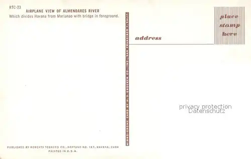 AK / Ansichtskarte Havana_Habana Airplane view of Almendares River Which divides Havana from Marianao with bridge in foreground Havana Habana