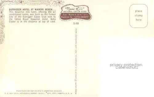 AK / Ansichtskarte Waikiki Outrigger Hotel at Waikiki Beach Air view 