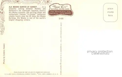 AK / Ansichtskarte Waikiki Ala Moana Center at Sunset 
