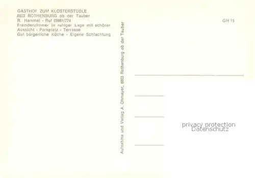 AK / Ansichtskarte Rothenburg_Tauber Gasthof zum Klosterstueble Rothenburg Tauber