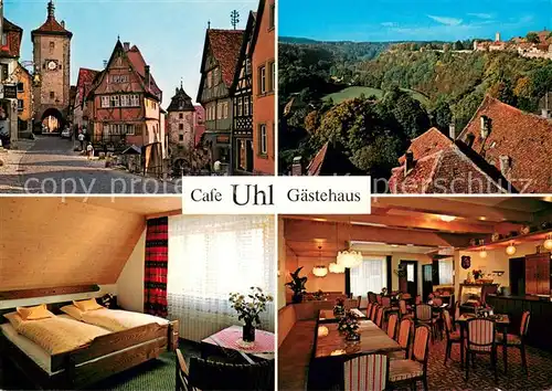 AK / Ansichtskarte Rothenburg_Tauber Cafe Uhl Gaestehaus Fremdenzimmer Altstadt Panorama Rothenburg Tauber