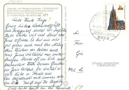 AK / Ansichtskarte Ussenburg Tagungs  und Begegnungsstaette Forggenhof Ussenburg